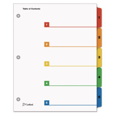 Onestep Printable Table Of Contents And Dividers, 5-Tab, 1 To 5, 11 x 8.5, White, Assorted Tabs, 1 Set