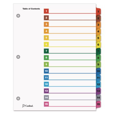 Onestep Printable Table Of Contents And Dividers, 15-Tab, 1 To 15, 11 x 8.5, White, Assorted Tabs, 1 Set