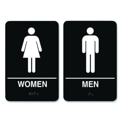 Indoor Restroom Door Sign, Men/Women, 5.9 X 9, Black/White, 2/Pack