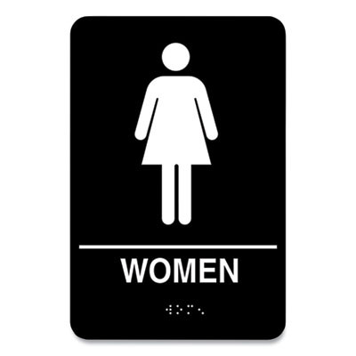Indoor Restroom Door Sign, Men/Women, 5.9 X 9, Black/White, 2/Pack