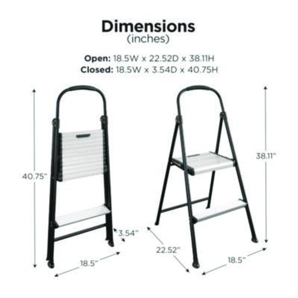 2-Step Stepstool, 250 Lb Capacity, 19" Working Height, 22.5" Spread, Black/Silver