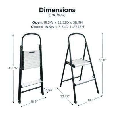 2-Step Stepstool, 250 Lb Capacity, 19" Working Height, 22.5" Spread, Black/Silver