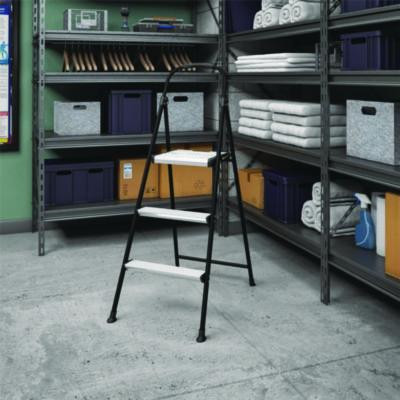 3-Step Stepstool, 250 Lb, 28.75" Tall, 28.35" Spread, Black/Silver