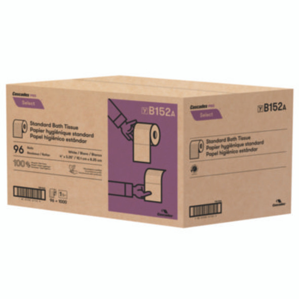 Select Standard Bath Tissue, Septic Safe, 1-Ply, White, 1,000 Sheets/Roll, 96 Rolls/Carton