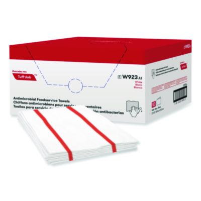 Tuff-Job Guard Antimicrobial Towels, 12 x 21, 1/4 Fold, White/Red, 150/Carton