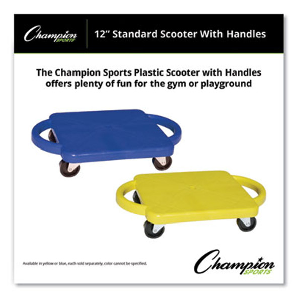 Scooter With Handles, Blue/Yellow, 4 Rubber Swivel Casters, Plastic, 12 X 12