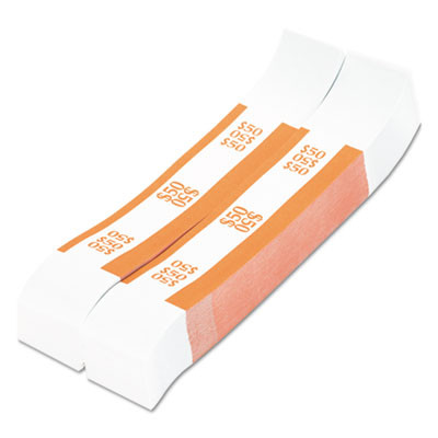 Currency Straps, Self-Adhesive, Ones, $50 Strap, Orange/White, 1,000/Pack