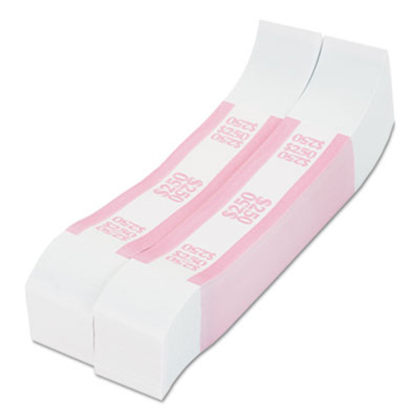 Currency Straps, Self-Adhesive, Ones, $250 Strap, Pink/White, 1,000/Pack