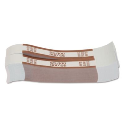 Currency Straps, Self-Adhesive, Fifties, $5,000 Strap, Brown/White, 1,000/Pack