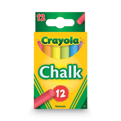 Chalk, 3" x 0.38" Diameter, 6 Assorted Colors, 12 Sticks/Box