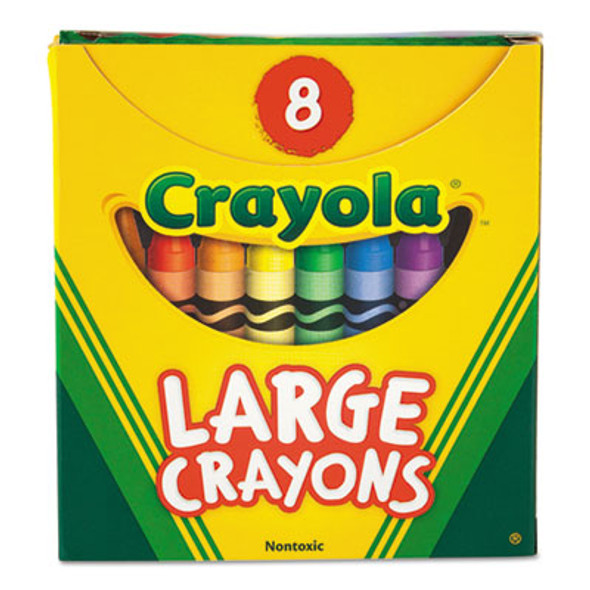 Large Crayons, Tuck Box Packaging, Large Size, 0.44" x 4", 8 Assorted Colors, 8/Pack