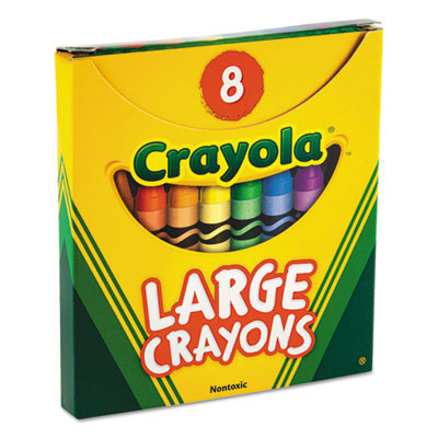 Large Crayons, Tuck Box Packaging, Large Size, 0.44" x 4", 8 Assorted Colors, 8/Pack