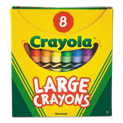 Large Crayons, Tuck Box Packaging, Large Size, 0.44" x 4", 8 Assorted Colors, 8/Pack