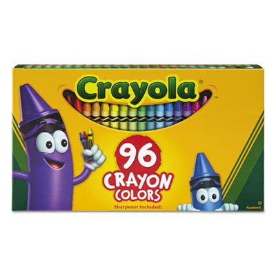 Classic Color Crayons, Classic Flip-Top Box With Built-In Sharpener, Regular Size, 0.31" x 3.63", 96 Assorted Colors, 96/Pack