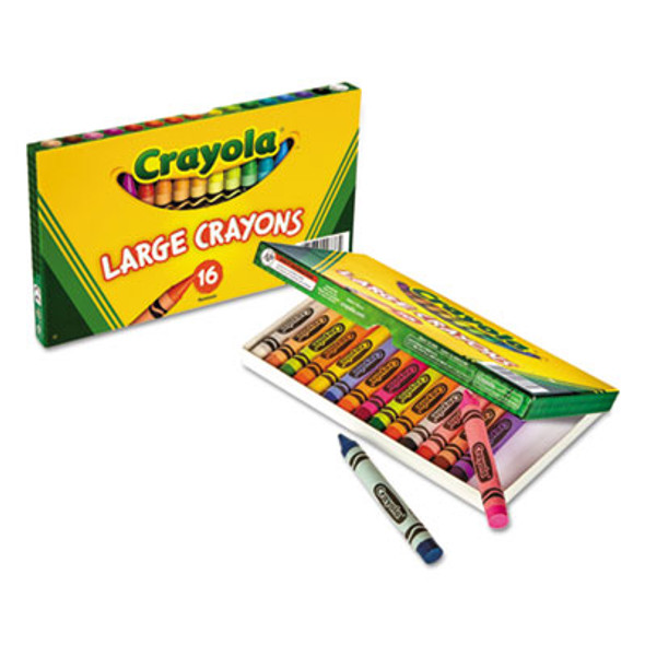 Large Crayons, Tuck Box Packaging, Large Size, 0.44" x 4", 16 Assorted Colors, 16/Pack