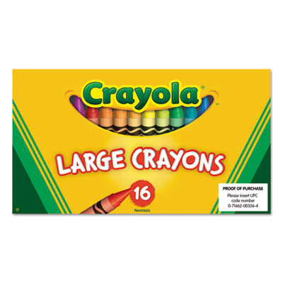 Large Crayons, Tuck Box Packaging, Large Size, 0.44" x 4", 16 Assorted Colors, 16/Pack