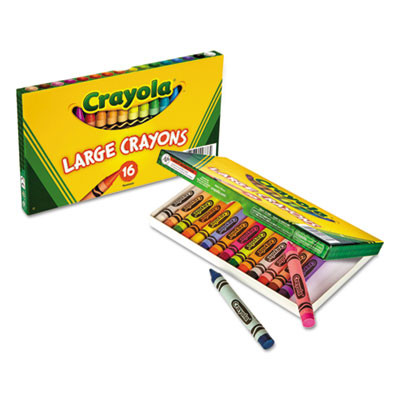 Large Crayons, Tuck Box Packaging, Large Size, 0.44" x 4", 16 Assorted Colors, 16/Pack