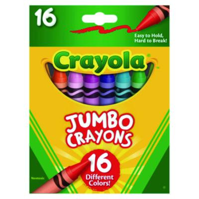 Jumbo Crayola Crayons, Jumbo Size, 0.56" x 5", 16 Assorted Colors, 16/Box