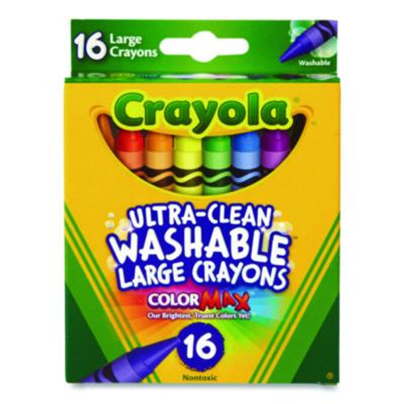Ultra-Clean Washable Crayons, Large Size, 0.44" x 4", 16 Assorted Colors, 16/Box