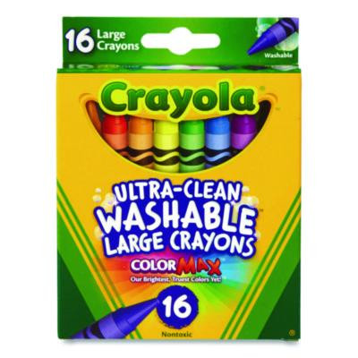 Ultra-Clean Washable Crayons, Large Size, 0.44" x 4", 16 Assorted Colors, 16/Box