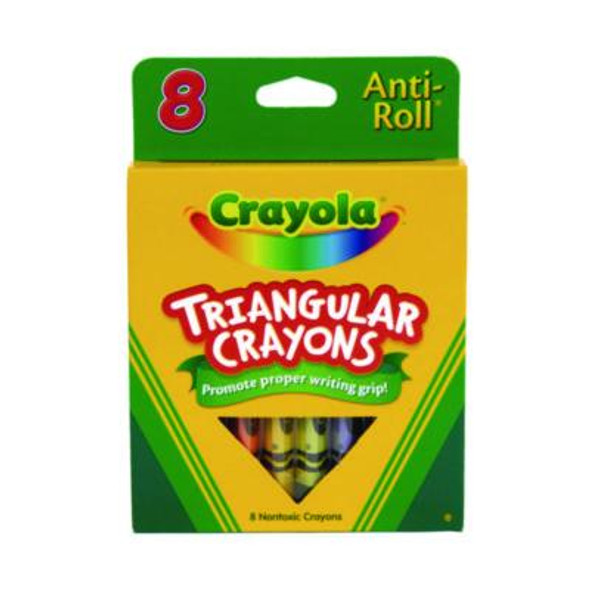 Triangular Crayons, Regular Size, 0.5" x 4", 8 Assorted Colors, 8/Pack