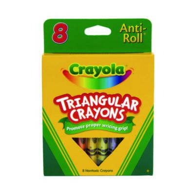 Triangular Crayons, Regular Size, 0.5" x 4", 8 Assorted Colors, 8/Pack