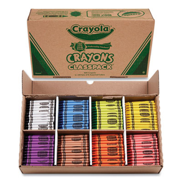 Classpack Crayons, Regular Size, 0.31" x 3.63", 8 Assorted Colors, 800/Box