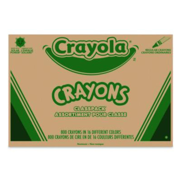 Classpack Crayons, Regular Size, 0.31" x 3.63", 16 Assorted Colors, 800/Box