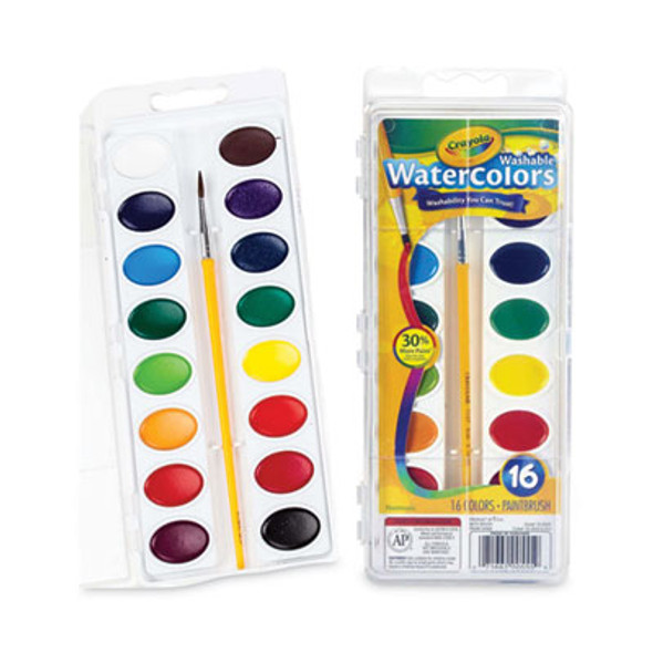 Washable Watercolors, 16 Assorted Colors, Palette Tray