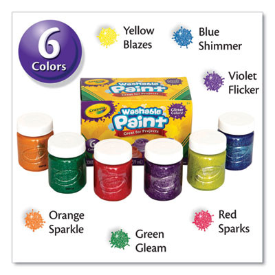 Washable Paint, 6 Assorted Classic Colors, 2 Oz Bottle, 6/Pack