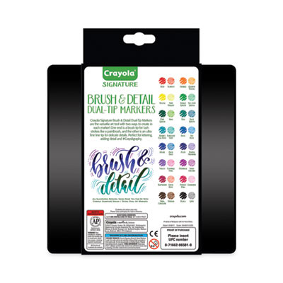 Brush And Detail Dual Ended Markers, Extra-Fine Brush/Bullet Tips, Assorted Colors, 16/Set
