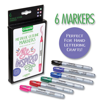 Signature Metallic Outline Paint Markers, Bullet Tip, Assorted Colors, 6/Pack