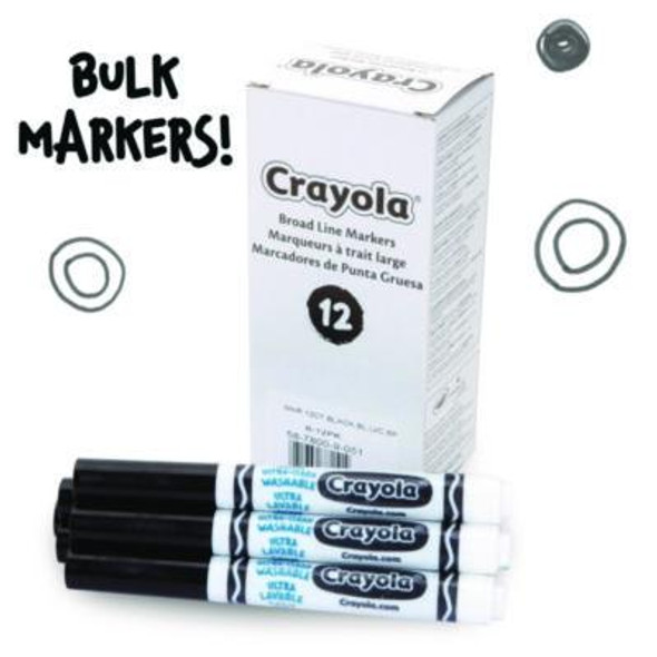 Broad Line Washable Markers, Broad Bullet Tip, Black, 12/Box