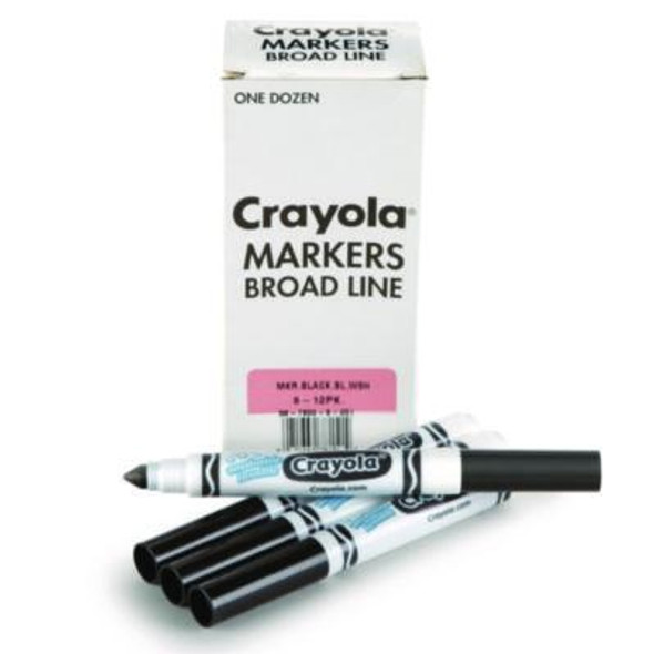 Broad Line Washable Markers, Broad Bullet Tip, Black, 12/Box