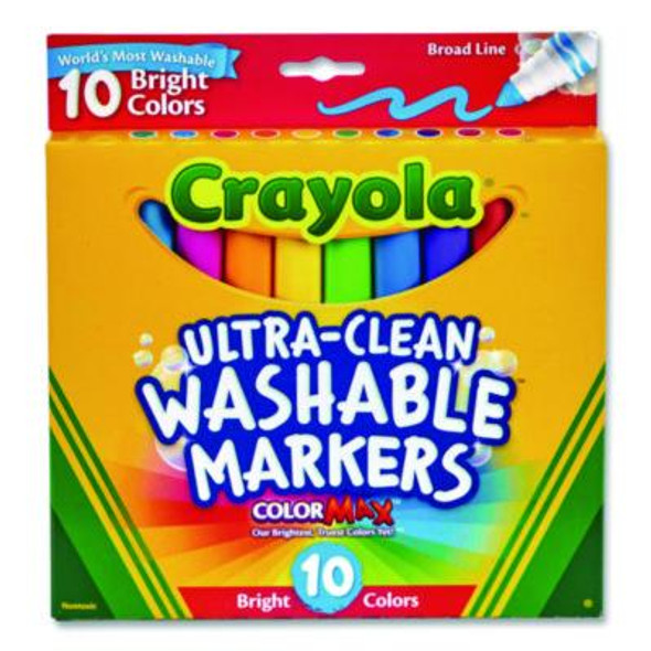 Ultra-Clean Washable Markers, Broad Bullet Tip, Assorted Bright Colors, 10/Pack