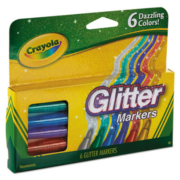 Glitter Markers, Medium Bullet Tip, Assorted Colors, 6/Set