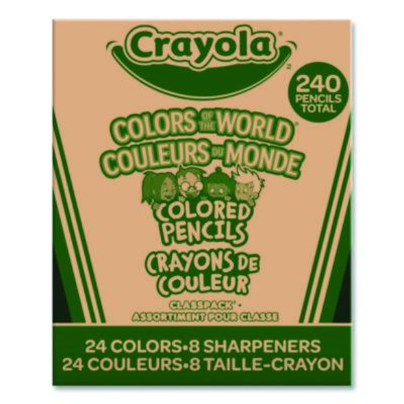 Colors Of The World Colored Pencils Classpack Set, 24 Assorted Lead And Barrel Colors, 240/Pack