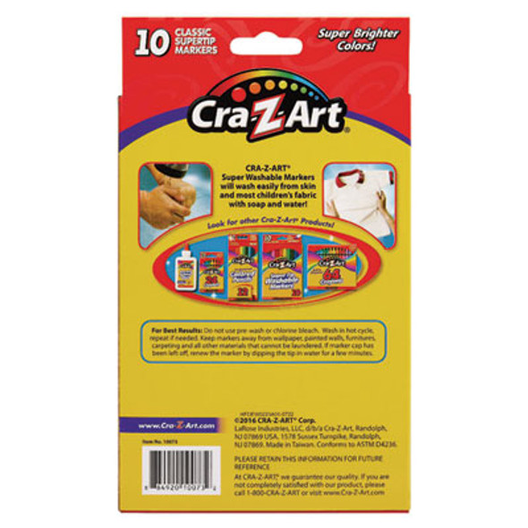 Washable Supertip Markers, Fine/Broad Bullet Tips, Assorted Colors, 10/Set