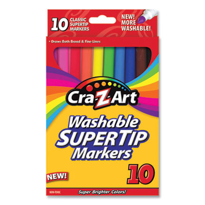 Washable Supertip Markers, Fine/Broad Bullet Tips, Assorted Colors, 10/Set