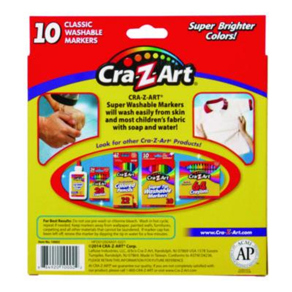 Super Washable Markers, Broad Bullet Tip, Assorted Colors, 10/Set