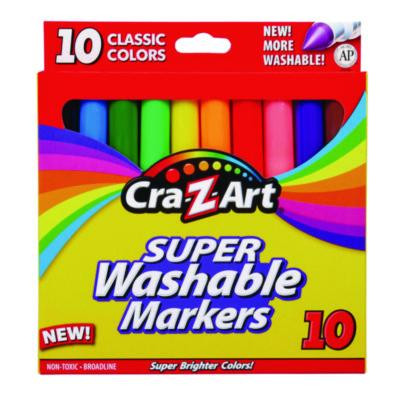 Super Washable Markers, Broad Bullet Tip, Assorted Colors, 10/Set