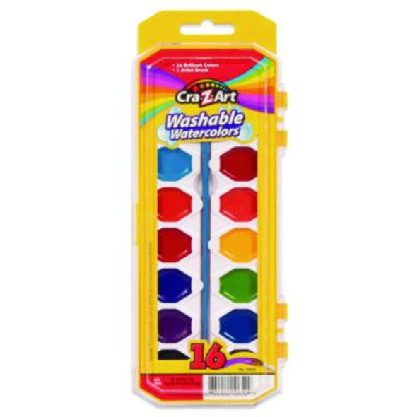 Washable Watercolors, 16 Assorted Colors, Palette Tray