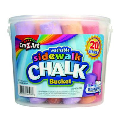 Washable Sidewalk Jumbo Chalk In Storage Bucket With Lid And Handle, 12.63", 20 Assorted Colors