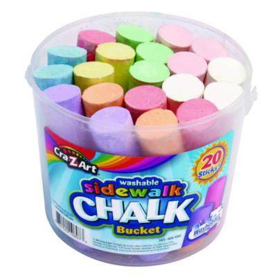 Washable Sidewalk Jumbo Chalk In Storage Bucket With Lid And Handle, 12.63", 20 Assorted Colors
