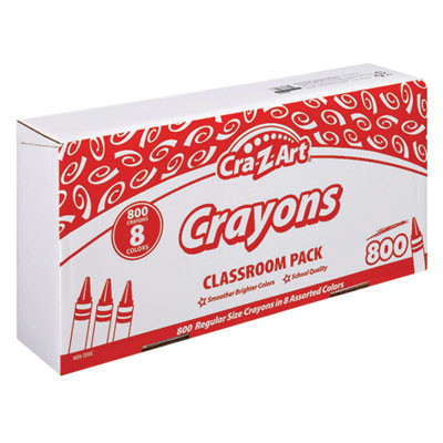 Crayons Classpack With Compartmentalized Storage Box, Regular Size, 8 Assorted Colors, 800/Pack