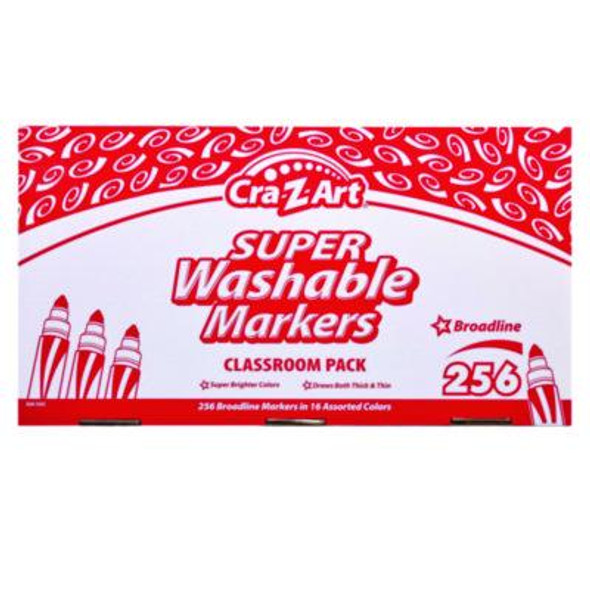 Super Washable Markers Classpack, Broad Bullet Tip, Assorted Colors, 256/Set