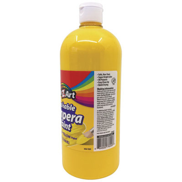Washable Tempera Paint, Yellow, 32 Oz Bottle