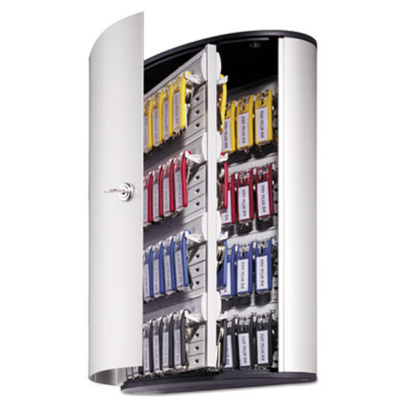 Locking Key Cabinet, 72-Key, Brushed Aluminum, Silver, 11.75" x 4.63" x 15.75"