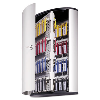 Locking Key Cabinet, 72-Key, Brushed Aluminum, Silver, 11.75" x 4.63" x 15.75"