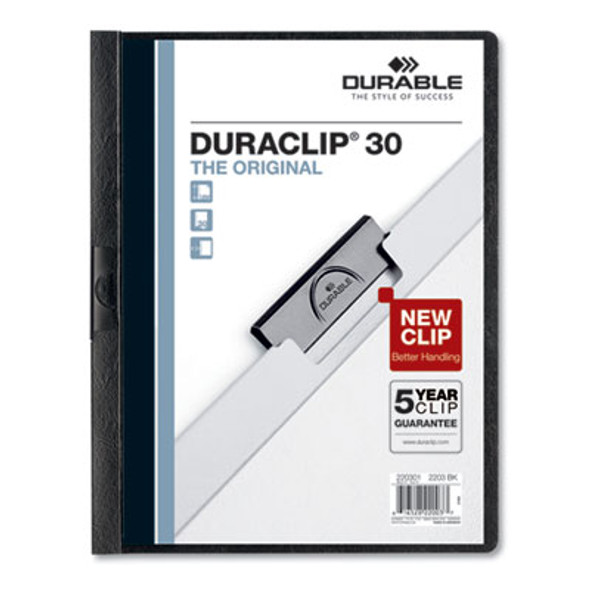 Duraclip Report Cover, Clip Fastener, 8.5 x 11, Holds 30 Sheets, Clear/Black, 25/Box